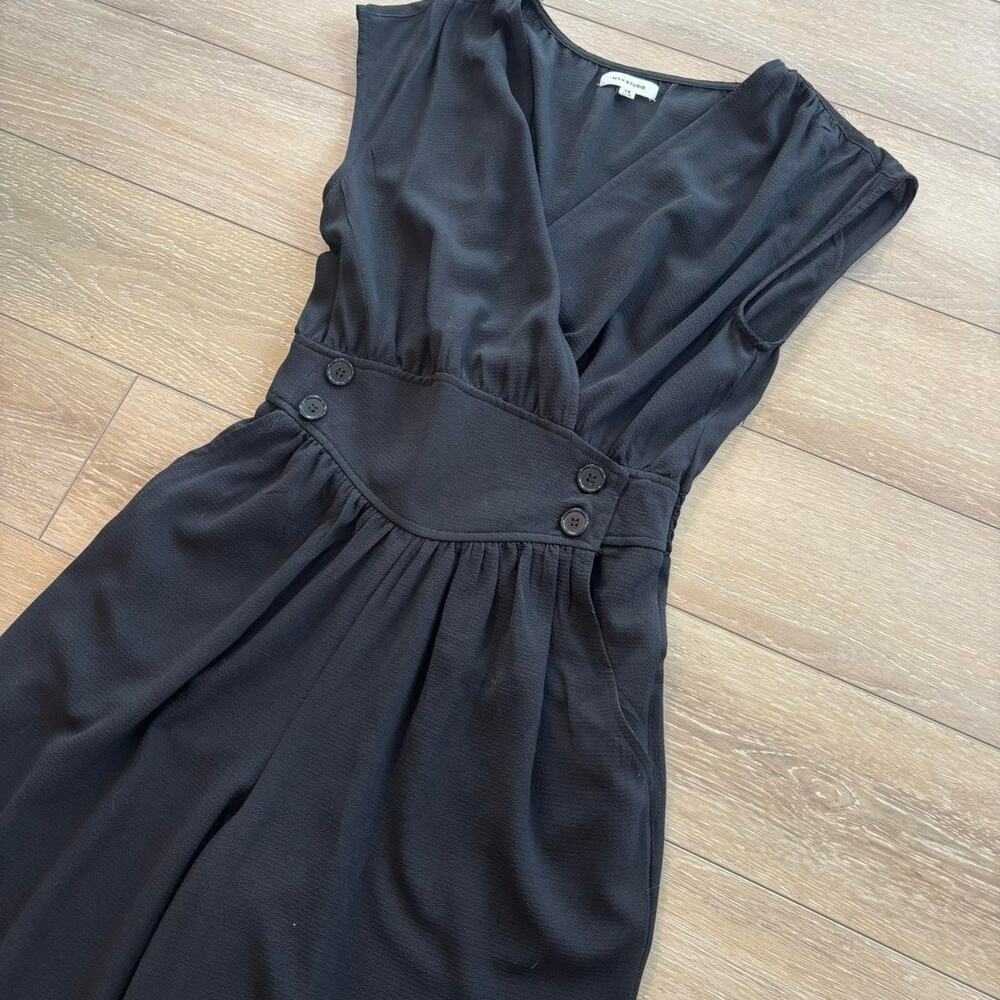 Max Studio Black V Neck Short Sleeve Wide Leg Slim Waist Jumpsuit in size XS